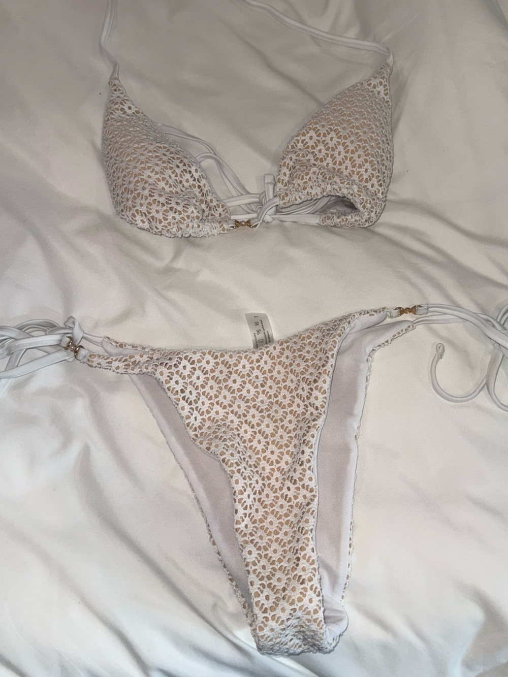 SHEIN White Crochet Lace Triangle Bikini Set